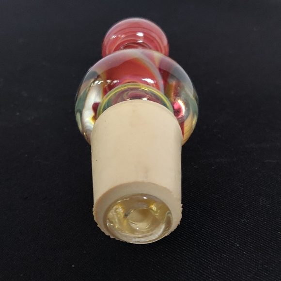 Hand Blown Glass Wine Bottle Stopper Red And Yellow Rubber Stopper Base - Picture 3 of 5
